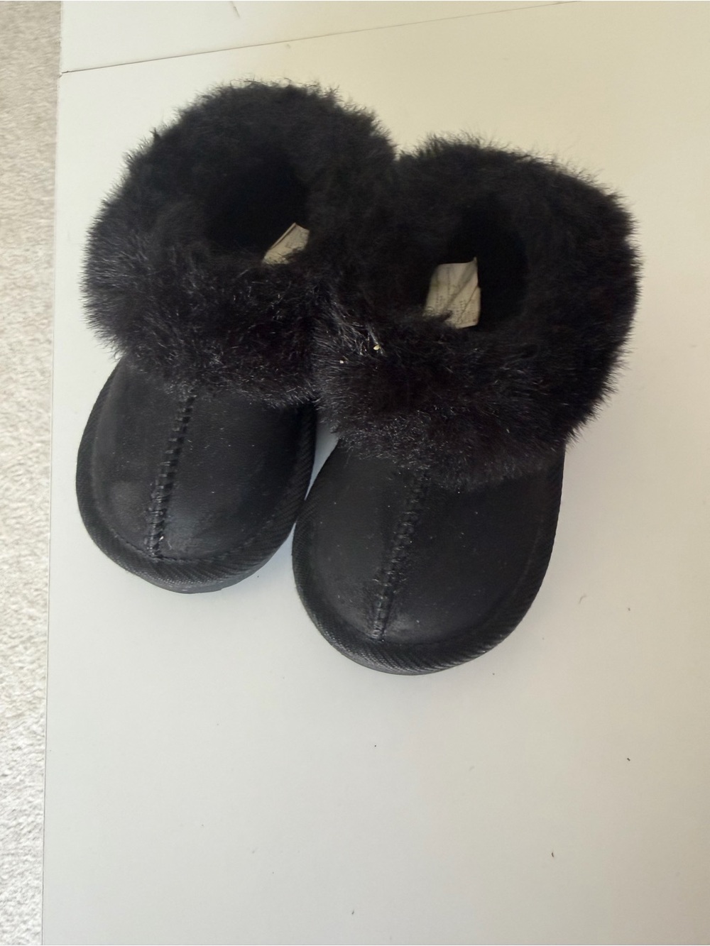 Toddler Faux Fur Trim Black Slip-On Slippers